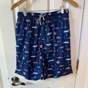 Peter Millar Seaside Swim Trunks Mens Medium Boat Print Logo Board Shorts Classy